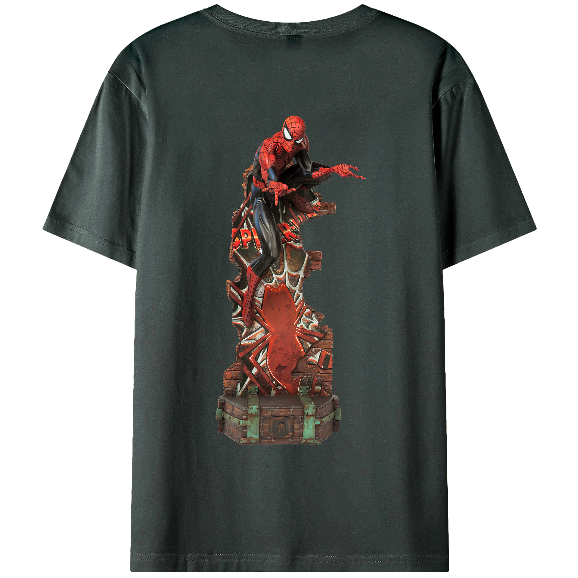 （画像用） Spider Man スパイダーマン 綿100％ メンズ半袖Tシャツ（バックプリント） 通気性